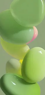 Colorful jelly shapes floating on a green background.