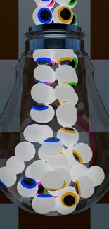 Colorful eyeballs fill a transparent light bulb.