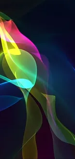 Colorful abstract light waves on a dark background.