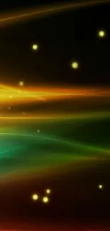 Colorful abstract light waves on dark background wallpaper.