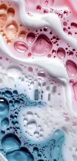 Abstract colorful liquid art wallpaper with vibrant textures in pink, blue, and white.