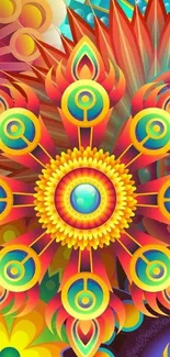 Vibrant abstract mandala wallpaper with kaleidoscopic colors.