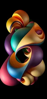 Colorful abstract shapes on dark background.