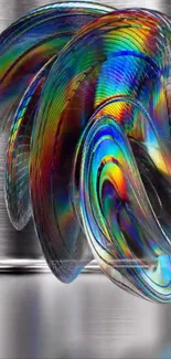 Vibrant abstract wallpaper with swirling colors and metallic textures.