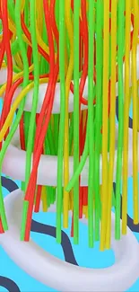 Abstract design with colorful lines on blue background.