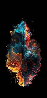 Vibrant abstract wallpaper with colorful splashes on black background.