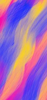 Vibrant abstract wallpaper with pink, blue, and yellow brush strokes.