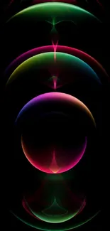 Vibrant neon abstract mobile wallpaper with circular design on black background.