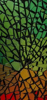 Colorful mosaic art with a green and warm tone pattern.