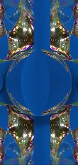Vibrant abstract pattern with blue and metallic accents.