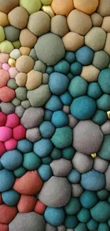 Vibrant abstract pebble design mobile wallpaper with diverse colors.