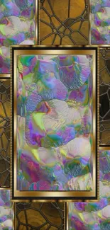 Colorful abstract wallpaper with golden frames.