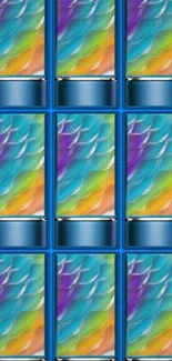 Vibrant abstract wallpaper with rainbow wave pattern on mobile phone screens.