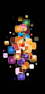 Vibrant abstract wallpaper with colorful geometric shapes on a black background.