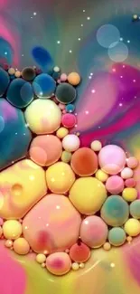 Colorful abstract mobile wallpaper with bubble heart design.