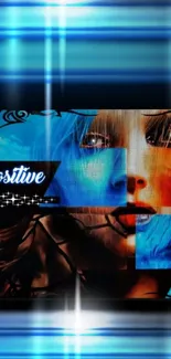 Vibrant blue and orange artistic portrait wallpaper with positive design.