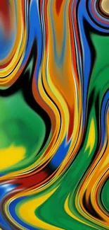 Vibrant abstract color swirl wallpaper with green, blue, yellow, and red tones.