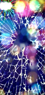 Colorful abstract wallpaper with bokeh and cracked glass effect.