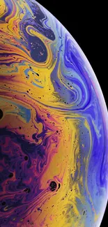 Abstract colorful planet wallpaper with blue, yellow, and purple swirls.