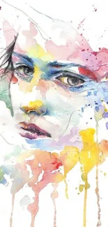 Colorful abstract watercolor portrait art for mobile wallpaper.