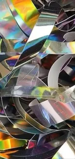 Vibrant abstract art with colorful metallic ribbons.