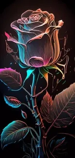 Colorful abstract rose art with neon accents on a black background.