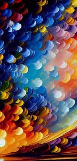 Vivid abstract sky painting with colorful hues.