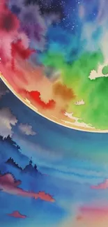 Colorful watercolor abstract sky wallpaper for mobile.