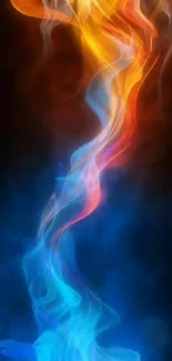 Vibrant abstract smoke art with colorful, dynamic light streaks on a mobile wallpaper.