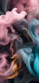 Abstract colorful smoke art wallpaper with pink and blue swirls.