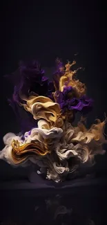 Abstract smoke wallpaper in purple, gold, and white hues.