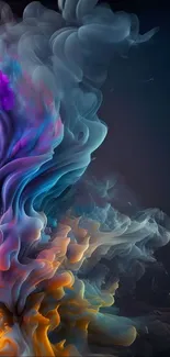 Vibrant abstract smoke design with colorful swirls on a dark background.