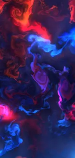 Dark blue abstract smoke wallpaper with red and blue swirls.