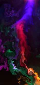 A vibrant, colorful abstract smoke design for mobile wallpaper, featuring bright colors.