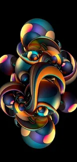 Colorful abstract spheres on black background.