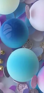 Colorful abstract spheres with metallic accents.