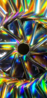 Vibrant abstract spiral mobile wallpaper with holographic colors and modern design.