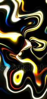 Colorful abstract swirl wallpaper with dynamic yellow, blue, and orange patterns.