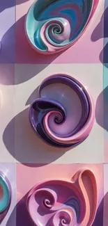 Vibrant, colorful abstract swirl art on wallpaper background.