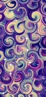 Colorful abstract swirl design wallpaper with purple and blue hues.