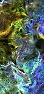 Colorful abstract swirl design in green, blue, and orange hues for mobile wallpaper.