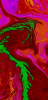 Colorful abstract swirl wallpaper in red, pink, and green hues.