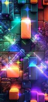 Vibrant abstract wallpaper with colorful geometric blocks.