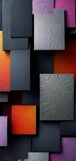 Vibrant abstract wallpaper with textured blocks in red, purple, orange shades.