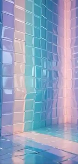 Abstract wallpaper with glossy pastel tiles in pink, blue, and purple shades.