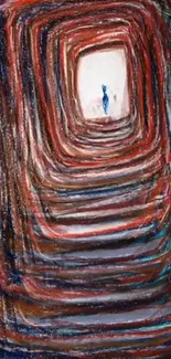 Vibrant abstract tunnel with red and blue hues.