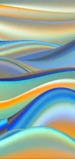 Colorful abstract wave wallpaper in blue hues.