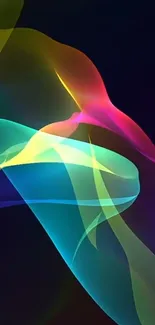 Vibrant colorful abstract waves on dark background.