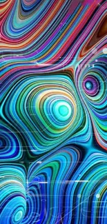 Vibrant abstract wallpaper with colorful swirling wave patterns.