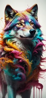 Abstract colorful wolf with vibrant flowing colors.